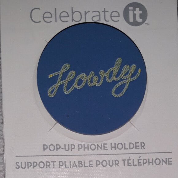 Pop Up Phone Button Holder pop socket style Medium Blue "Howdy" NEW in package - Picture 4 of 5